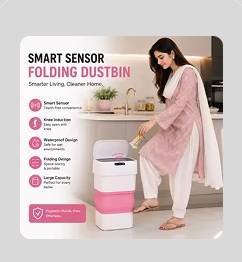 Smart Sensor Trash Can with Lid Foldable 17.5L Waterproof G…